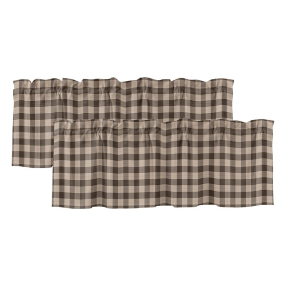 Brown Black Plaid Valances for Window 2 Pack, Country Rustic Farmhouse Classic Checkered Rod Pocket Curtains Valances Light Filtering Short Curtains for Kitchen Bedroom Bathroom 42 x 12 Inch