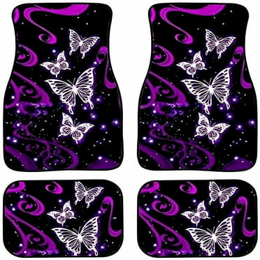LAMIRO Full Set of 4 Pieces Car Floor Mats Butterflies Backing Car Mats Front Rear Foot Blankets Universal Fit for Sedan