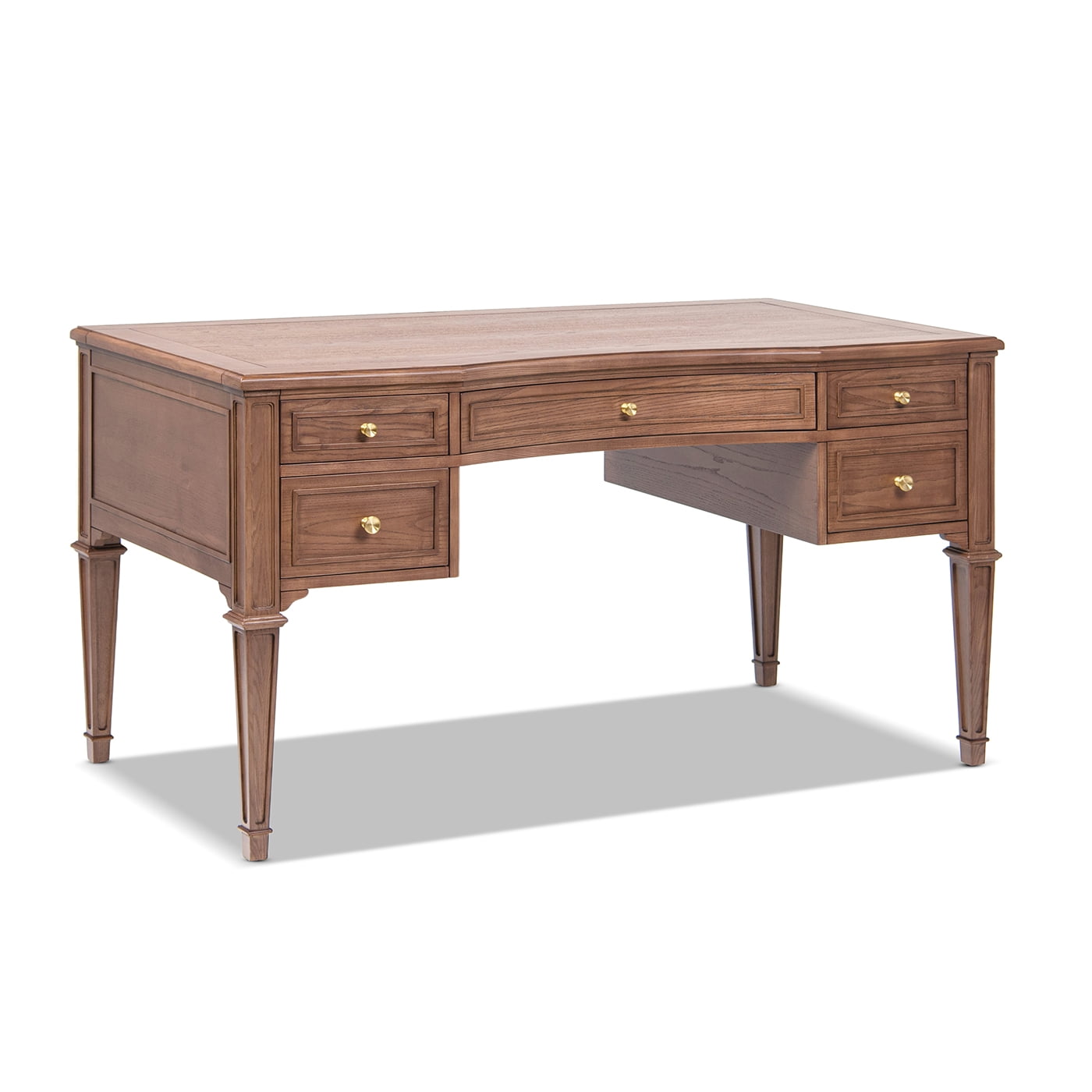 Dauphin Gold Accent 5-Drawer Wood Executive Desk, Brown Ash Wood & Veneer