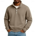 thumbnail image 2 of Mens Quarter Button up Sweatshirt Mock Neck Pullover Long Sleeve Casual Tops Winter Khaki L, 2 of 6