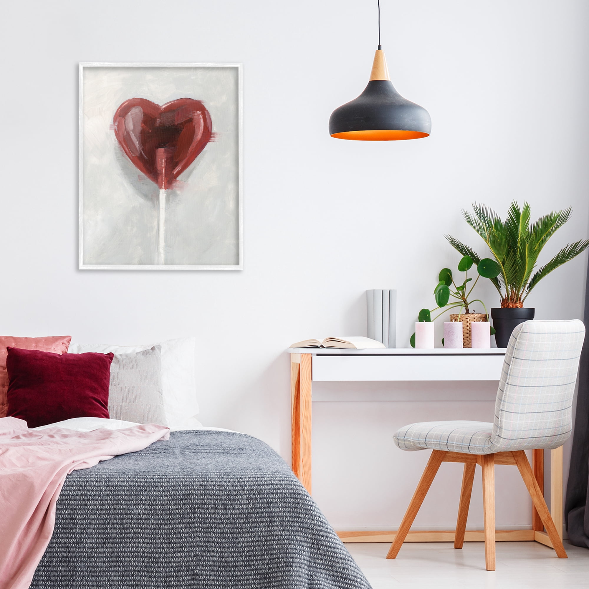 Stupell Industries Heart Shaped Lollipop White Framed Giclee Art, design by Ethan Harper