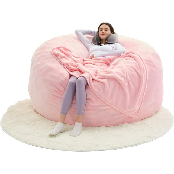 Bean Bag Chair, Large 6' Bean Bags with Memory Foam Filled, Big Soft Sofa with Soft Flannel Cover for Adults&Kids-60×60"×28" (Pink)