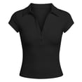 thumbnail image 4 of Yuhangmm T Shirts for Women, Women's Button Down Short Sleeved Tight Fitting T Shirt Womens Turtleneck Long Sleeve Tops Black XL, 4 of 4