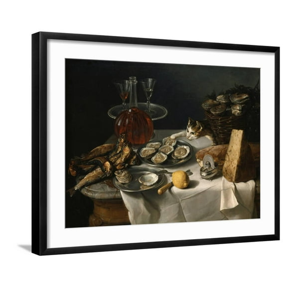 Art.com Still Life with Cat Giclee Print by Alexandre-Francois Desportes, Black Frame Wall Art, 29" x 23"