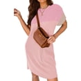 thumbnail image 3 of Fantaslook Summer Color Block Dresses for Women Crewneck Short Sleeve T shirts Dress Ribbed Dresses with Pockets, 3 of 8