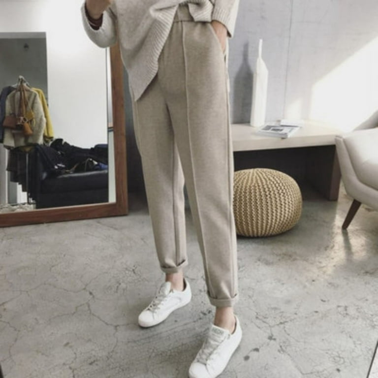 Womens Paper Bag Pants Casual up Pants for Women Work Casual Womens Wool  Pipe Pants Autumn And Winter High Waist Slim Loose Nine Minute Casual Pants
