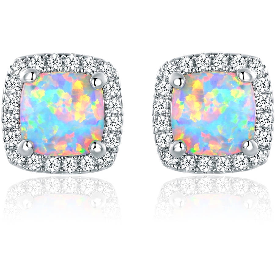 Peermont Lab Created Fire Opal & 18k White Gold-Plated Stud Earrings