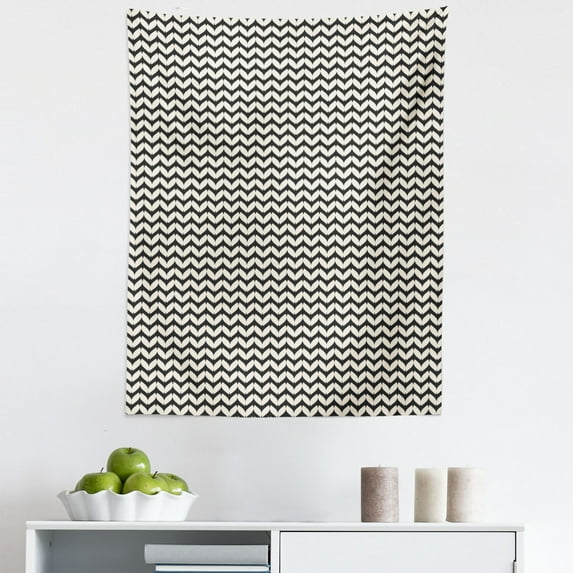 Leaf Tapestry, Minimalist Style Botanical Geometric Pattern Art Deco Scandinavian Classic Design, Fabric Wall Hanging Decor for Bedroom Living Room Dorm, 5 Sizes, Cream and Black, by Ambesonne