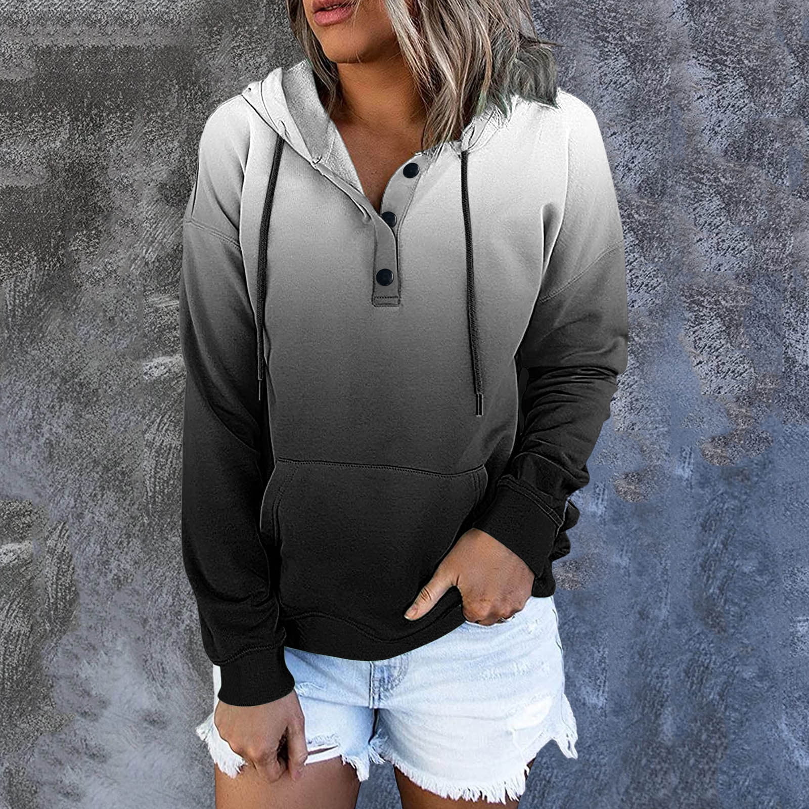 Hoodies for Women Casual Button Down Drawstring Pullover Hooded Sweatshirts Long Sleeve Fall Tops Sweaters Shirts 
