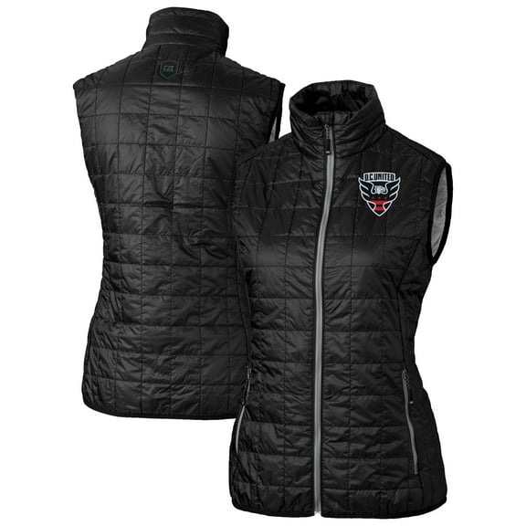Women's-Cutter & Buck  Black D.C. United Rainier PrimaLoft Eco Insulated Full-Zip Printed Puffer Vest