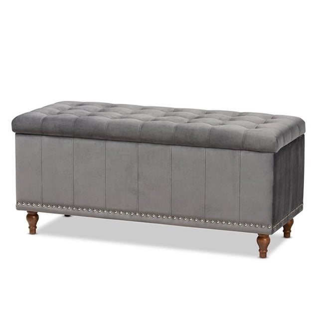 Bowery Hill Banc Ottoman de Rangement Rembourré en Velours Gris