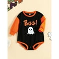 thumbnail image 2 of hirigin Newborn Baby Boys Girls Halloween Romper Long Sleeve Ghost Print Contrast Color Pullover Top Fall Winter Clothes, 2 of 9