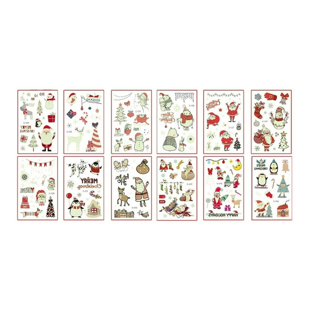 12 pegatinas temporales navideñas para niños, pegatinas temporales, decoraciones navideñas, pegatinas falsas