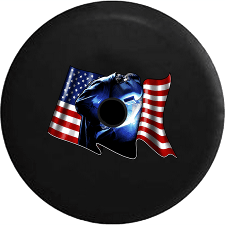 2018 2019 Wrangler JL Backup Camera Waving American Flag Welder Iron Worker Spare Tire Cover for Jeep RV 33