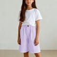 thumbnail image 4 of Girls Shorts Size 10-12 for School Striped Lightweight Pants Summer Stretch Elastic Waist Bermuda Shorts 4-13 Years Purple 160, 4 of 7
