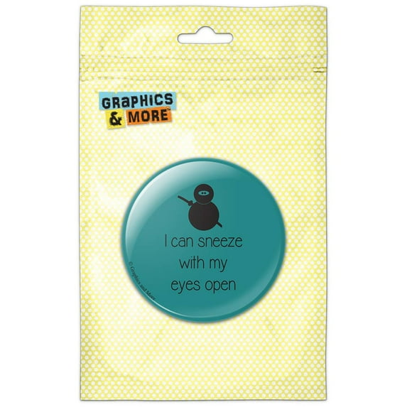 I Can Sneeze With my Eyes Open Ninja on Teal Refrigerator Button Magnet