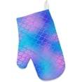thumbnail image 2 of Polyester Insulation Kitchen Oven Mitts Potholder Apron 3Pcs Set Cool Color Magic Mermaid Tail Non Slip Heat Resistant Gloves for Baking Cooking BBQ, 2 of 7