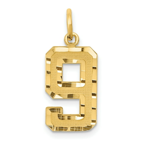 14K Yellow Gold 14ky Casted Medium Diamond Cut Number 9 Charm