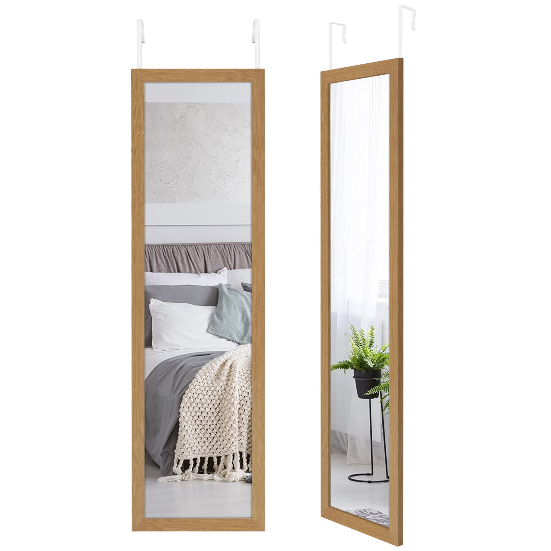 Americanflat Over The Door Mirror - Full Length Mirror with Hanging Brackets - Door Mirror for Bedroom, Bathroom, Dorm, Long Full Body Mirror with Hanger and Shatter-Resistant Glass - Oak