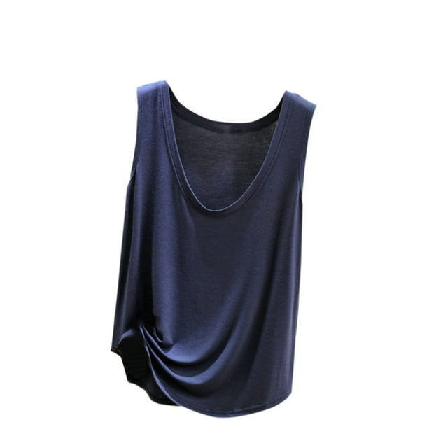 Mrat Athletic Tank Tops Vêtements d'Extérieur Décontractés et à la Mode pour Femmes Couleur Unie Col Rond Sans Manches Débardeurs Athlétiques S-342 Bleu G
