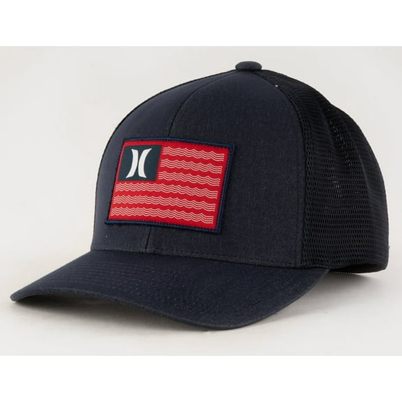 Hurley Men's USA Icon Flag FlexFit Fitted Trucker Hat Cap in S/M Navy