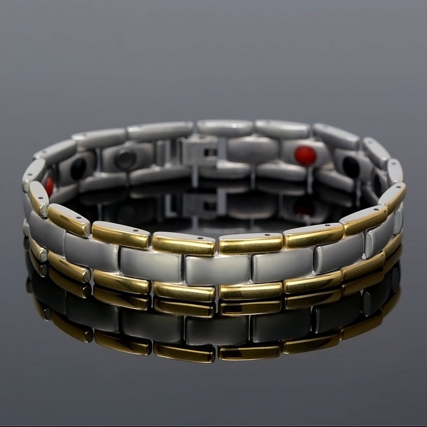 Men's Quad-Element Satin Titanium Magnetic Bracelet With Gold Accents - 12,800 Gauss B430J