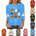 thumbnail image 2 of Godom Women's Halloween Pumpkin Shirts Casual 3/4 Sleeve Ghosts Graphic Tees Round Neck Fall Trendy Clothes, 2 of 6
