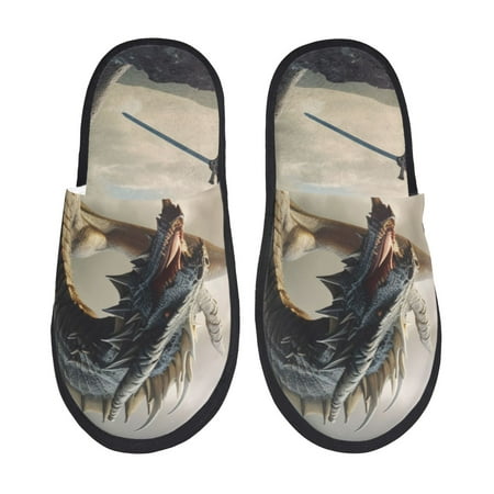 Balery Swordsman Cool Dragon Slient Indoor Furry Fleece Comfort House Shoes Soft Non-Slip Home Shoes Cotton slippers House Slippers-- Medium