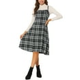 thumbnail image 2 of INSPIRE CHIC Women's Suspender Dress Retro Plaid Square Neck A-Line Midi Overall Dress XL Black, 2 of 6