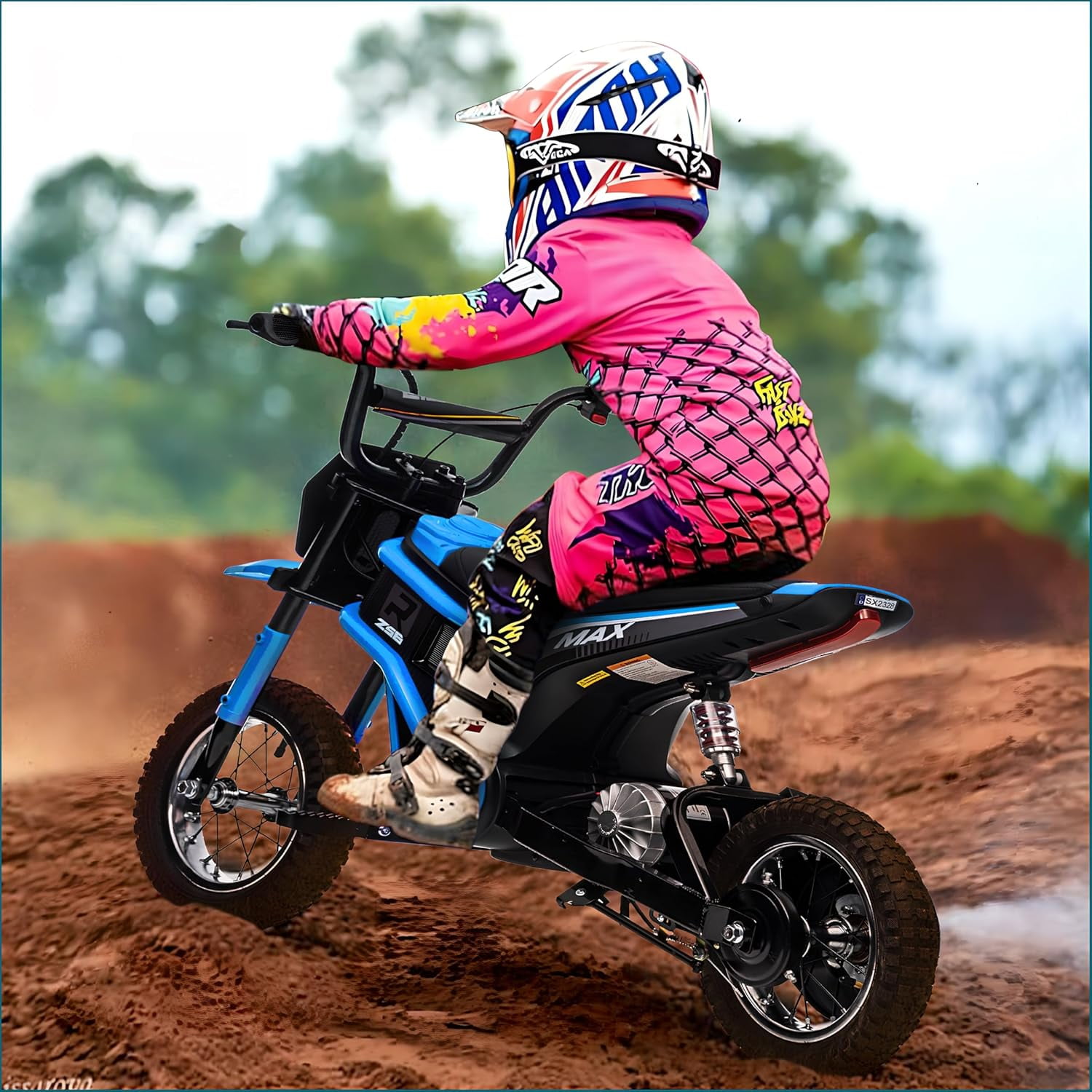 Acekid Ride Ons,Electric Motorcycle,Rear Suspension,Electric Dirt Bike for Ages 3-10,350W -Up to 14.29MPH,2-Speed Modes Motorcycle ,Max Weight 135 Lbs.Seat Height 18.3",Blue 7