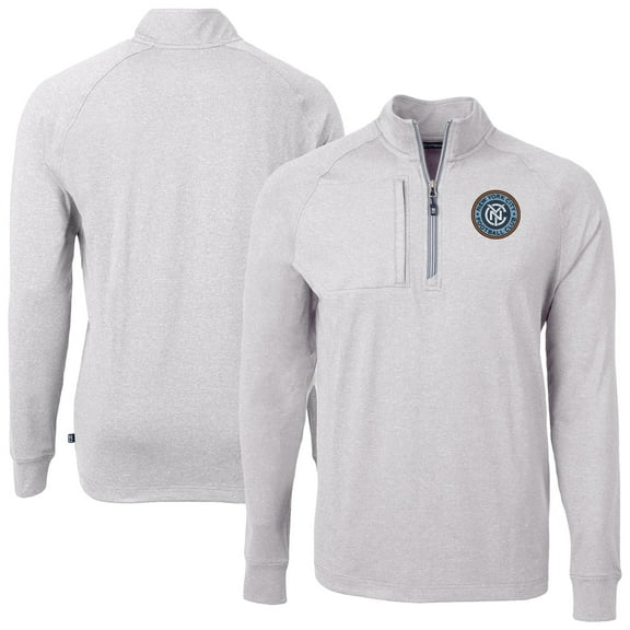 Men's-Cutter & Buck  Heather Gray New York City FC Adapt Eco Knit Heather Raglan Quarter-Zip Pullover Top