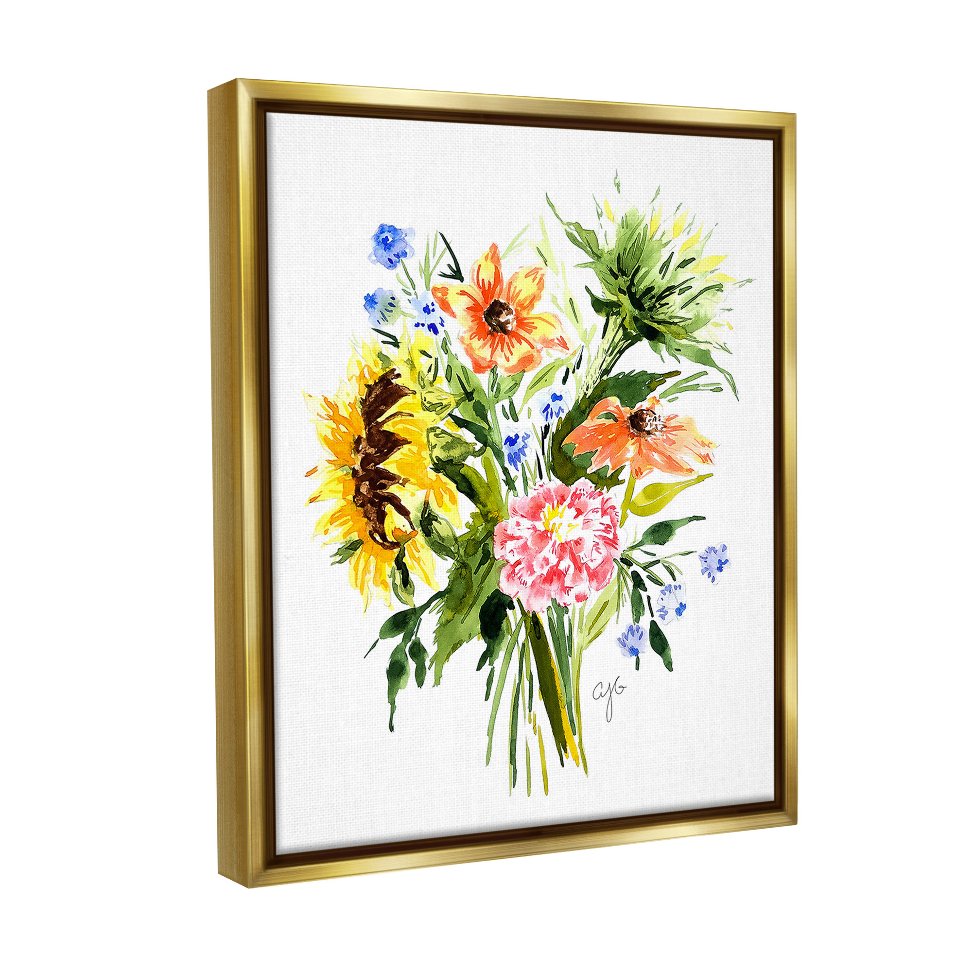 Stupell Industries Country Bunches Bouquet Botanical & Floral Painting Gold Floater Framed Canvas Art Print Wall Art, 17 x 21
