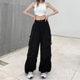 thumbnail image 4 of Cargo Pants Casual High Waisted Breathable Baggy Sweatpant Kpop Wide Leg Drawstring, 4 of 5
