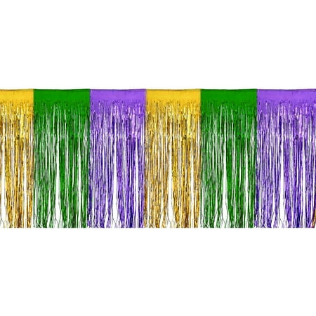 Amscan Mardi Gras Fringe Bunting, Carnival Party Supplies and Decorations, Plastic, 15' W x 10