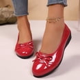 thumbnail image 4 of Womens Slip On Wedge Bow Knot Ballet Flat Shoes Patent Leather Casual Dress Shoes Solid Color Non Slip Loafers Red Size 9.5, 4 of 9