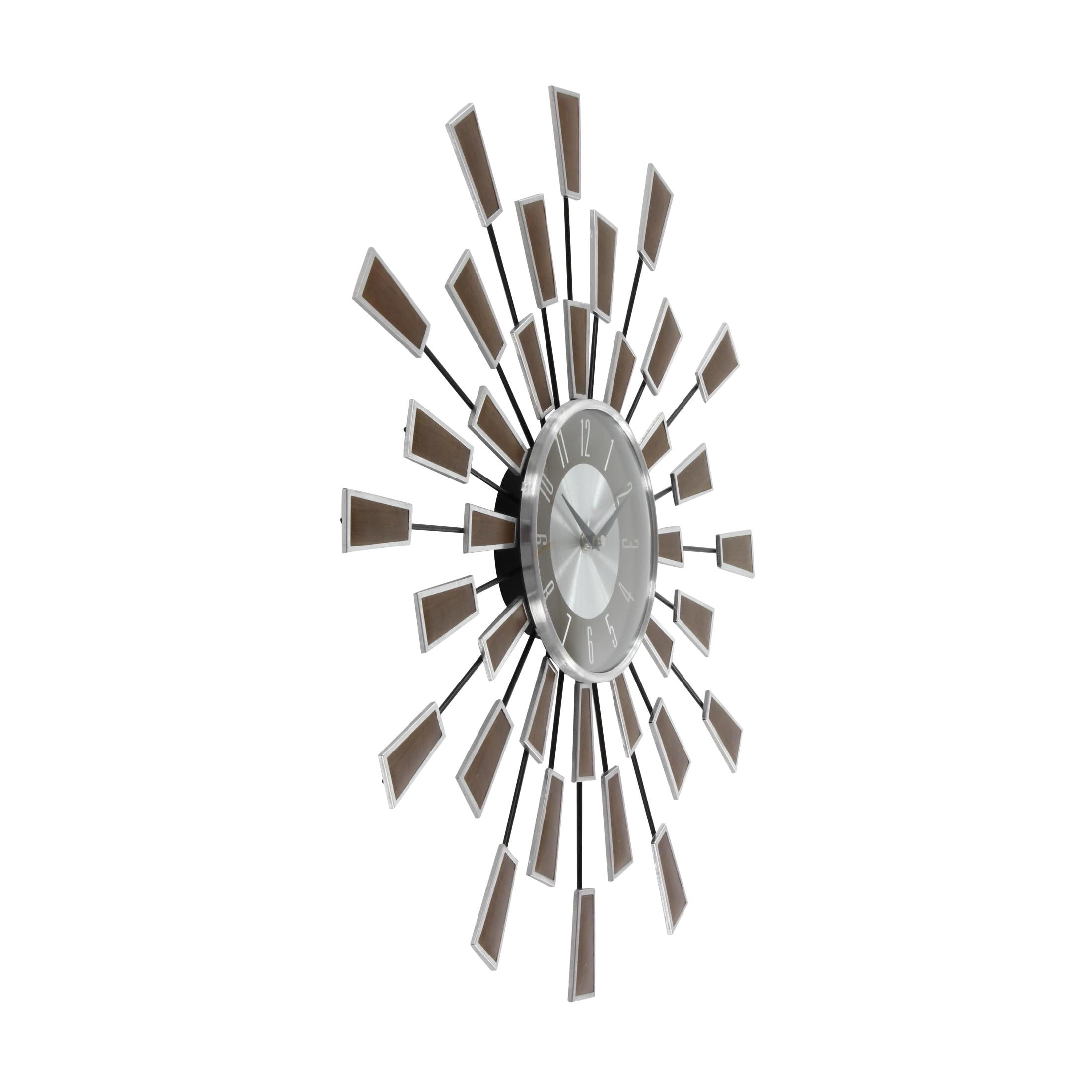 DecMode 22" Brown Metal Starburst Starburst Wall Clock with Silver Accents