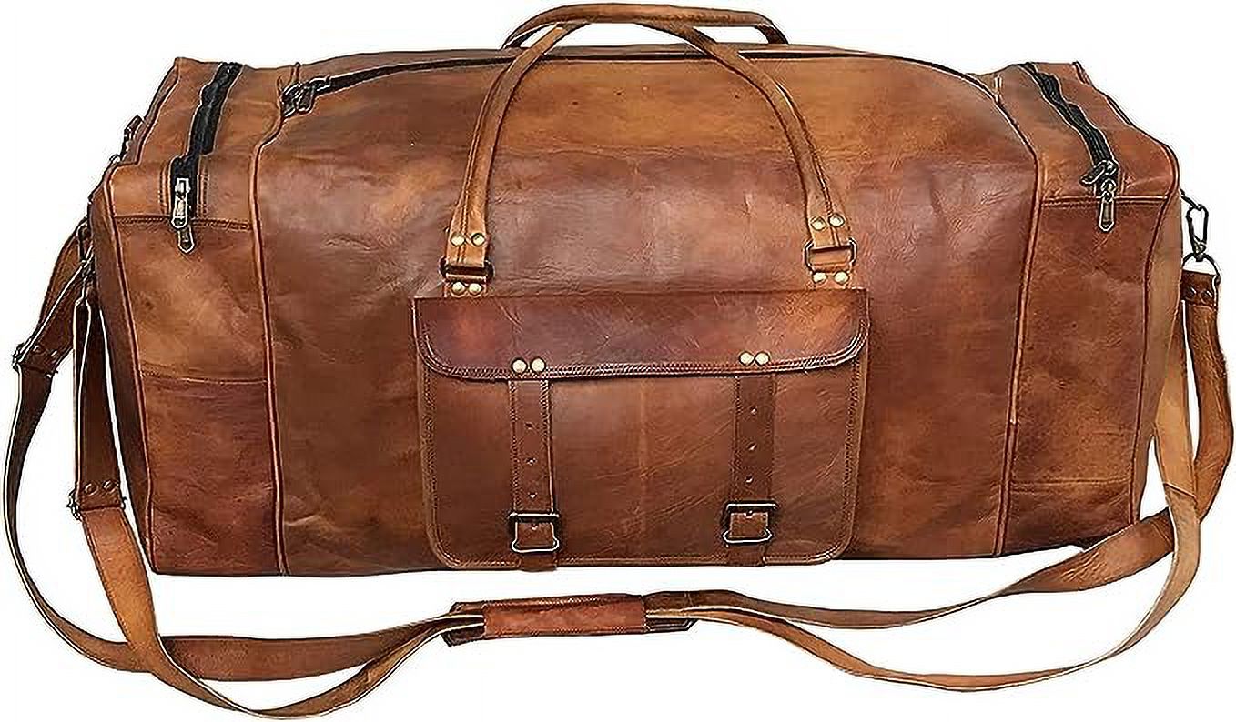 RUZIOON 24 Inch Luggage Leather Handmade Duffel Bag Carryall Weekender Travel Overnight Gym Sports Carry On Duffel Bag For Men And Women