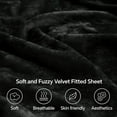 thumbnail image 3 of Velvet Fitted Sheet and Pillowcases Set, Luxury Soft Fuzzy Bottom Sheet with Reinforced Elastic Corner Straps, Deep Pocket up to 15 Inch, 1 Fitted Sheet and 2 Pillowcases (Queen, Black), 3 of 9