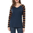 thumbnail image 2 of INSPIRE CHIC Women's Striped Raglan Long Sleeve V Neck T-shirt, 2 of 6