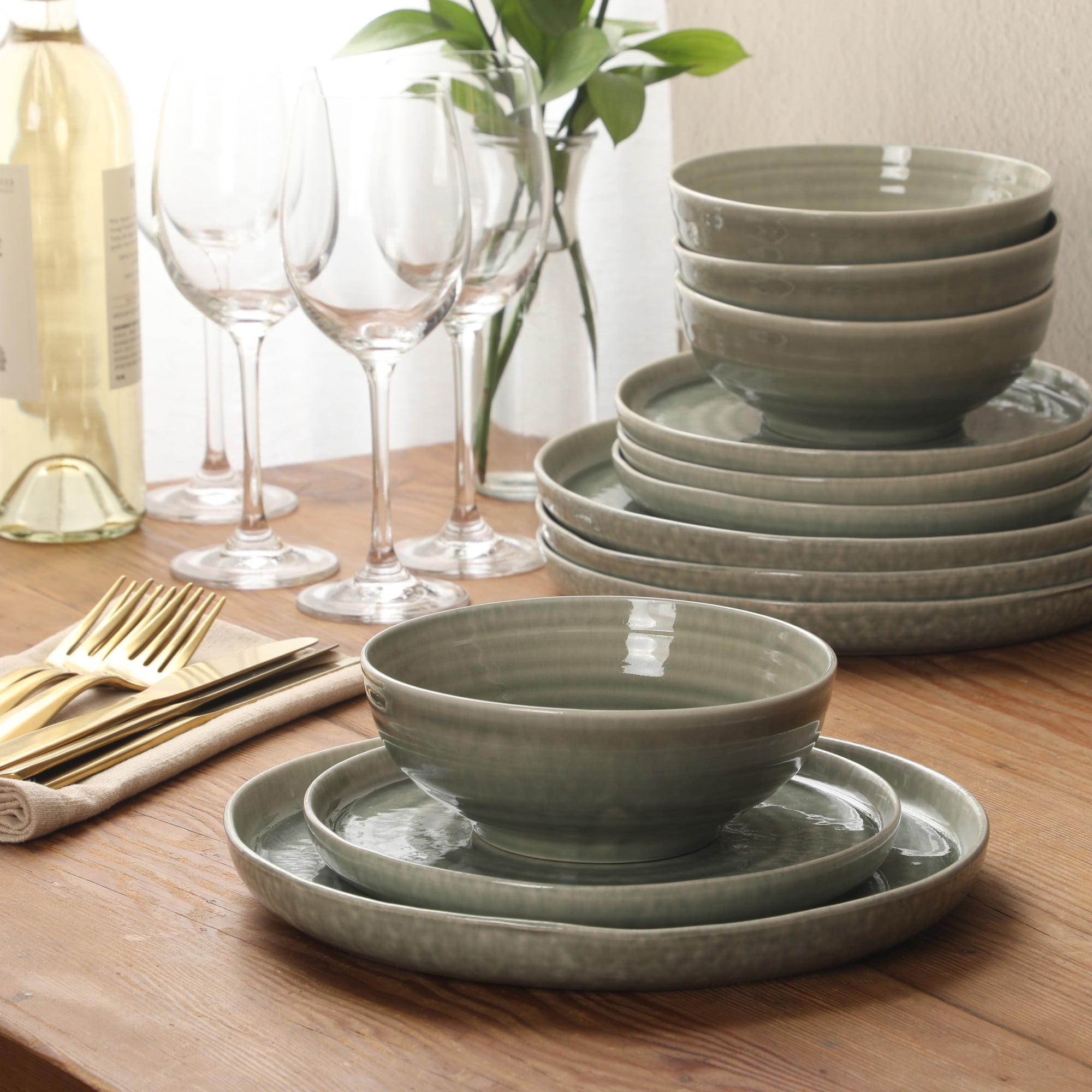 Gibson Elite Eclipse Swirls 12-Piece Taupe Stoneware Dinnerware Set