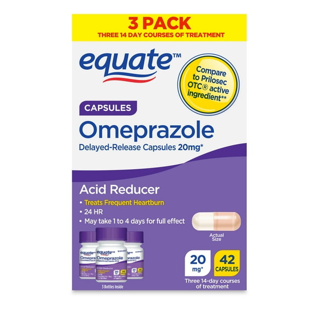 Equate Omeprazole Delayed-Release Capsules, 20 mg, 42 Count, 3 Pack ...