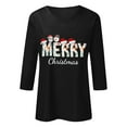thumbnail image 4 of Fiaer Christmas Merry T Shirts for Women V Neck 3/4 Sleeve Holiday Graphic Tee Fall Loose Fit Plus Size Fashion Casual Tops Black XL, 4 of 4