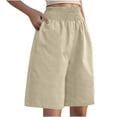 thumbnail image 3 of ZyeKqe Shorts for Women Somcked High Waisted Knee Length Shorts Straight Wide Leg Loose Fitted Shorts, 3 of 10