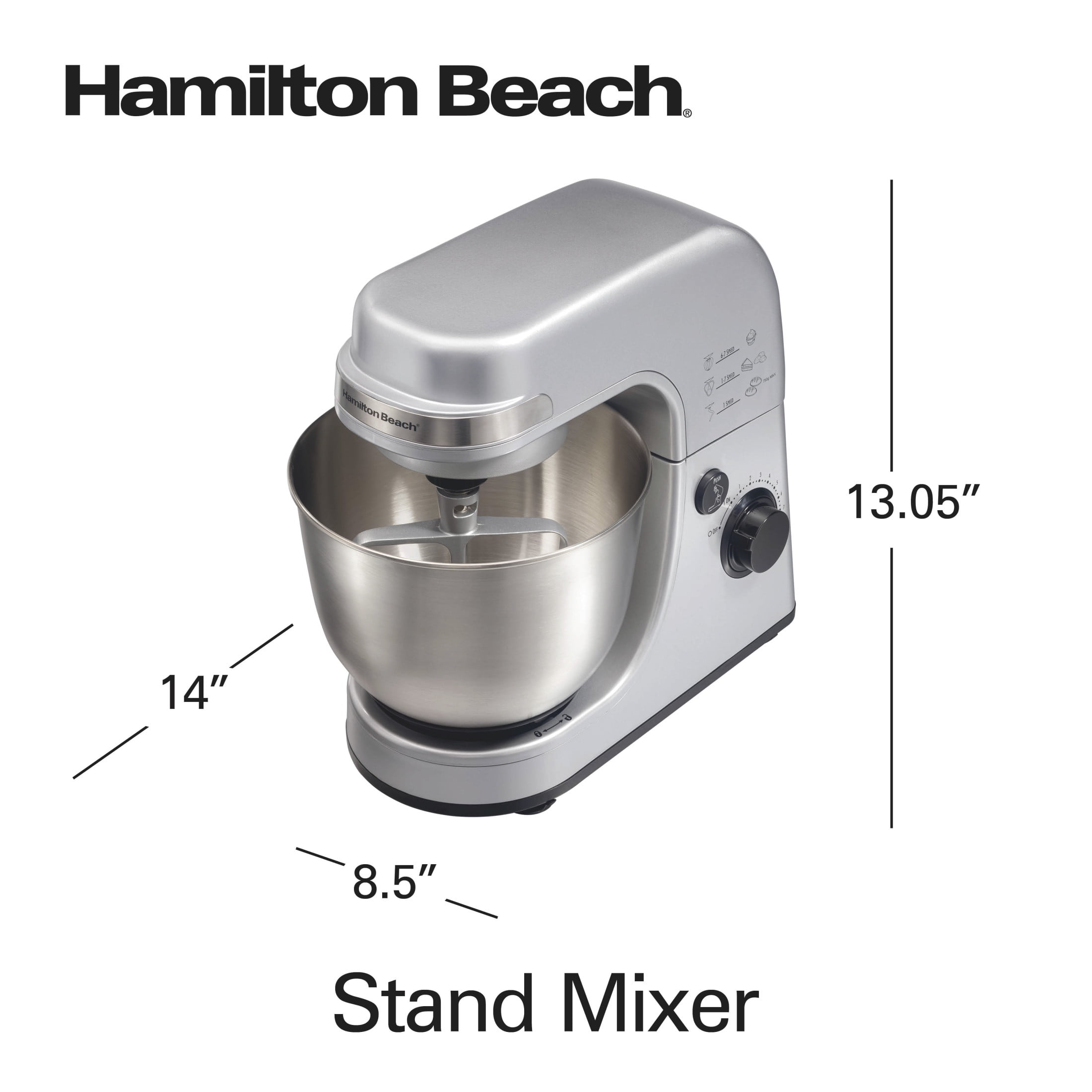 Hamilton Beach 4 Quart Stand Mixer for Kitchen, 7 Speeds, Tilt-Head, Dough Hook, Whisk & Flat Beater, Silver