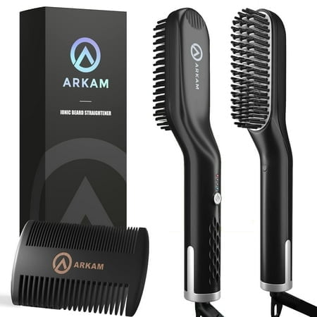 Arkam Lisseur de Barbe pour Hommes - Trousse Originale de Brosse Chauffante pour Barbe avec Fonction Anti-Brûlure, Peigne à Double Action et Sac de Voyage pour Barbes Courtes à Moyennes - Accessoires de Costume et Cadeaux de Soins pour Hommes