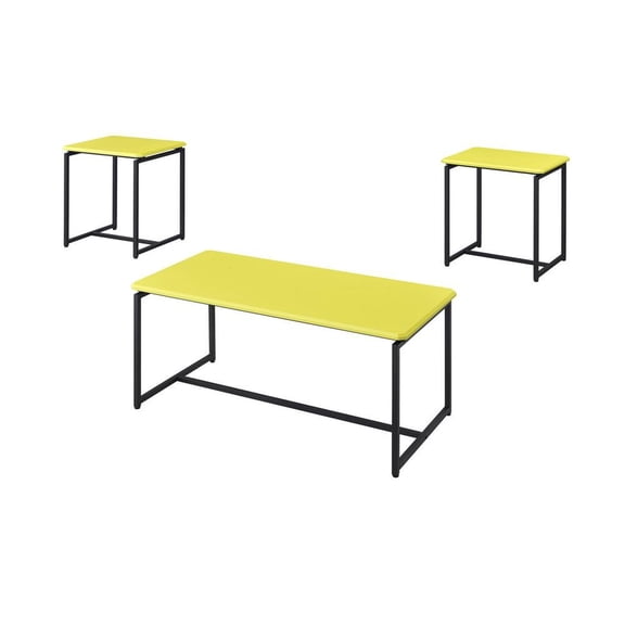 FurniFact 3 Piece Table Set, Carbon Fiber Wrap, Yellow, Metal Frame