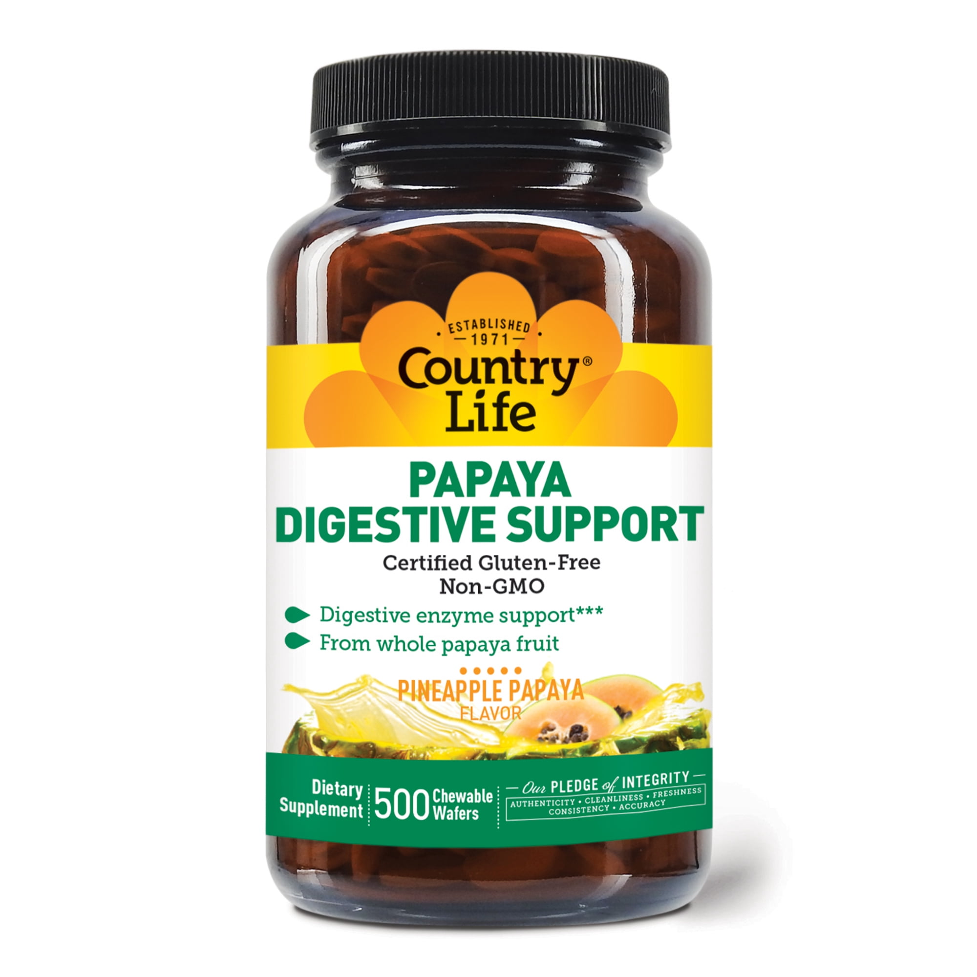 Country Life Chewable Papaya Enzymes for Digestion Support - Natural Pineapple & Papaya Flavor, Assists with Nutrient Absorption, Contains Papain & Protease