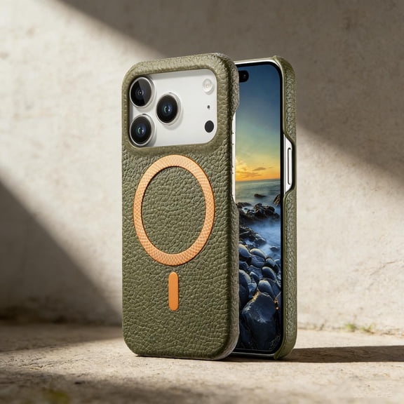 for iPhone 16e PU Leather Magnetic Case, [Compatible with Mag-Safe] Classic Shockproof Phone Cover for Men Women, Lychee Texture Protective Phone Cover for iPhone 16e, Midnightgreen