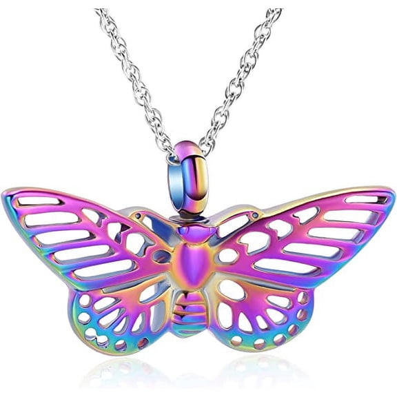 Butterfly Urn Necklace for Ashes Heart Cremation Jewelry for Women Men Memorial Keepsake Hollow Pendant