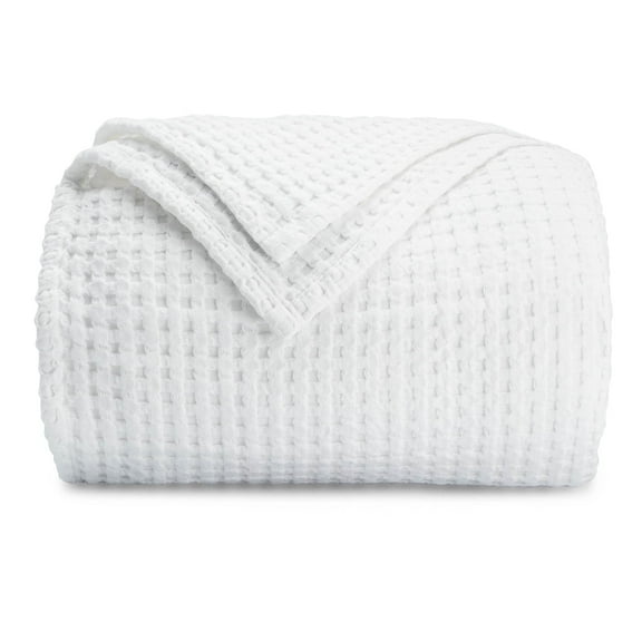 Comfy Cubs 100% Cotton Waffle Weave Blanket - Soft Lightweight Blankets (White, 50" X 60")